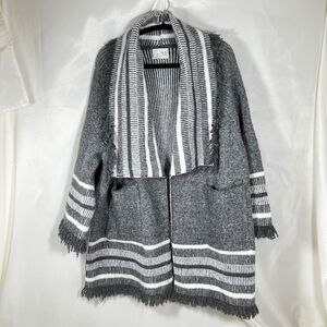 Anthropologie Saturday Sunday Portland Collar Kimono Sweater Gray Fringe OS